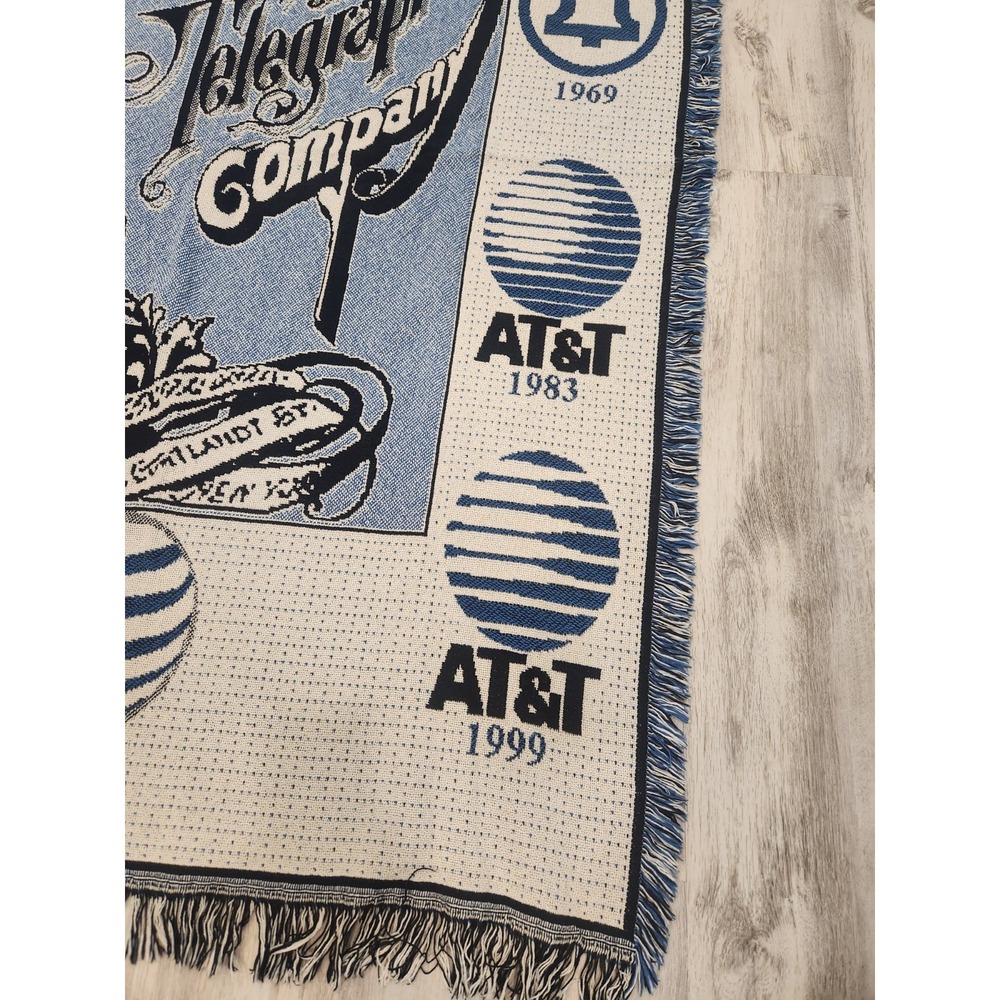 Vintage Tapestry Throw Blanket AT&T Telephone Phone Timeline Blue Cream 70x47" - Picture 7 of 8